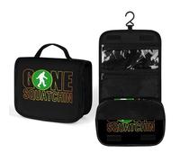 Borsa da toilette da viaggio Bigfoot Gone Squatchin con stampa completa, borsa per il trucco portatile, organizer per cosmetici con gancio per borsa