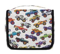 Borsa da toilette da viaggio colorata con Monster Trucks per donne, uomini, ragazze e ragazzi, borsa cosmetica da appendere per articoli da toeletta organizer da doccia, Colore, 4.5 L, Organizer per