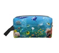 Borsa da toilette da viaggio colorata con stampa di mondo sottomarino borsa per il trucco da appendere organizer versatile per donne e uomini