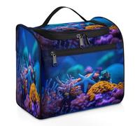 Borsa da toilette da viaggio colorata con stella marina corallo per donne uomini bambini ragazze ragazzi 11,2 L grande borsa cosmetica da appendere borsa da bagno organizer per articoli da toeletta