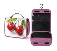 Borsa da toilette da viaggio con ciliegie rosse, organizer da appendere con gancio per shampoo