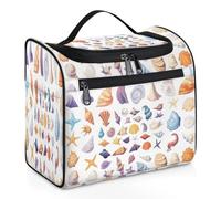 Borsa da toilette da viaggio con conchiglie in stile cartone animato e stella marina per donne, uomini, bambini, ragazze, ragazzi, 11,2 l, grande borsa per cosmetici da appendere borsa da bagno