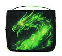 Borsa da toilette da viaggio con drago di fuoco verde da appendere borsa da bagno per cosmetici accessori per il trucco organizer impermeabile borsa da doccia sacchetto di bellezza per donne ragazze