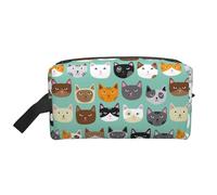Borsa da toilette da viaggio con facce di gatto carino Borsa da trucco da viaggio personalizzata con facce di gatto carino Grande capacità con cerniera Borsa da toilette da viaggio portatile multistil
