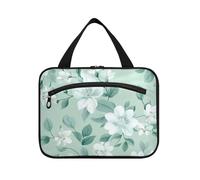 Borsa da toilette da viaggio con fiori verdi e bianchi da appendere con gancio Designer Borsa da barba espandibile per uomo per Essentials Women Trip maleta para maquillaje, Fiori verdi e bianchi, M