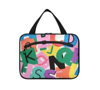Borsa da toilette da viaggio con gancio, con lettere dell'alfabeto dei cartoni animati, borsa da toilette impermeabile lavabile di design per il viaggio must-have per la toilette organizador de