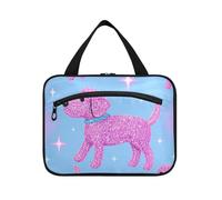 Borsa da toilette da viaggio con gancio da appendere con cane in stile cartone animato con glitter, kit da barba per uomo essenziale da viaggio per bagno estuche para maquillaje L
