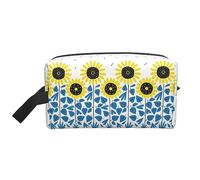 Borsa da toilette da viaggio con girasole disegnato a mano Borsa da trucco da viaggio personalizzata con girasole disegnato a mano Grande capacità con cerniera Borsa da toilette da viaggio portatile m