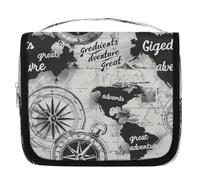 Borsa da toilette da viaggio con mappa del mondo, stile vintage, con bussola e mappamondo, organizer per cosmetici, accessori per il trucco, impermeabile, borsa da doccia per donne, ragazze, bambini,