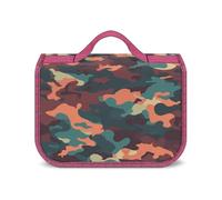 Borsa da toilette da viaggio con motivo mimetico per donna, organizer per trucco da appendere con gancio per shampoo