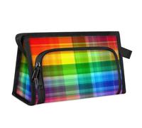 Borsa da toilette da viaggio con motivo scozzese arcobaleno per donne, uomini, ragazze, ragazzi, arcobaleno, multifunzionale, borsa per il trucco, per lavare articoli da toeletta cosmetici, borsa da