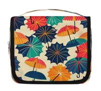 Borsa da toilette da viaggio con ombrello colorato retrò con gancio per appenderlo, organizer per trucchi impermeabile da appendere, borsa cosmetica portatile per donne e uomini, accessori essenziali