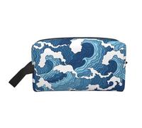 Borsa da toilette da viaggio con onde blu e bianche Borsa da trucco da viaggio personalizzata con onde blu e bianche Grande capacità con cerniera Borsa da toilette da viaggio portatile multistile, ide