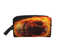 Borsa da toilette da viaggio con palla sportiva da basket e fuoco, borsa per cosmetici di grande capacità, borsa organizer portatile, in tessuto Oxford, borsa impermeabile per donne, uomini, viaggi