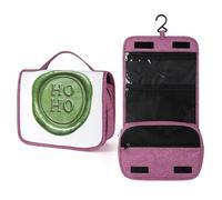 Borsa da toilette da viaggio con sigillo di cera natalizia ad acquerello Ho Ho goffrato, da donna, organizer per trucchi da appendere con gancio per shampoo