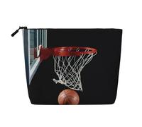 Borsa da toilette da viaggio con stampa a pallacanestro,Borsa da viaggio per trucco,Custodia portatile per trucco da donna, Nero , Taglia unica