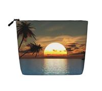 Borsa da toilette da viaggio con stampa all'alba sulla spiaggia,Borsa da viaggio per trucco,Custodia portatile per trucco da donna, Nero , Taglia unica