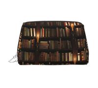 Borsa da toilette da viaggio con stampa della biblioteca misteriosa, custodia portatile con tre scomparti interni per accessori, Argento, One Size