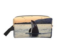 Borsa da toilette da viaggio con stampa di balene assassine, borsa cosmetica spaziosa per donna borsa da toilette per uomo, bianco, Taglia unica