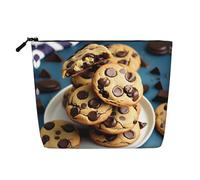 Borsa da toilette da viaggio con stampa di biscotti con patatine al cioccolato e biscotti, borsa da viaggio per trucchi, custodia portatile per trucco da donna, Nero , Taglia unica