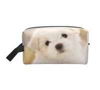 Borsa da toilette da viaggio con stampa di cucciolo maltese, spaziosa borsa cosmetica per donna borsa da toilette per uomo, bianco, Taglia unica