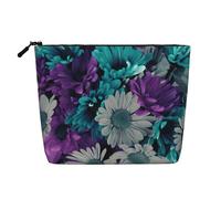 Borsa da toilette da viaggio con stampa di fiori viola e foglia di tè, borsa da viaggio per trucchi, custodia portatile per trucco da donna, Nero , Taglia unica