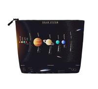 Borsa da toilette da viaggio con stampa di Giove Saturno del sistema solare, borsa da viaggio per il trucco, custodia portatile per trucco da donna, Nero , Taglia unica