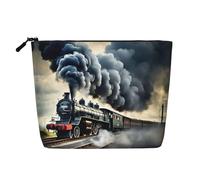 Borsa da toilette da viaggio con stampa di nuvole di treno a vapore,Borsa da viaggio per trucco,Custodia portatile per trucco da donna, Nero , Taglia unica
