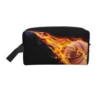 Borsa da toilette da viaggio con stampa di pallacanestro sul fuoco, borsa cosmetica spaziosa di capacità per la borsa da toilette delle donne per gli uomini, bianco, Taglia unica