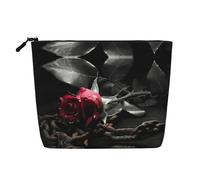 Borsa da toilette da viaggio con stampa di rose nere gotiche,Borsa da viaggio per trucco,Custodia portatile per trucco da donna, Nero , Taglia unica