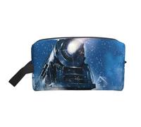 Borsa da toilette da viaggio con stampa di treno ferroviario di Natale invernale con neve notturna e treno spaziosa borsa cosmetica per donna borsa da toilette per uomo, bianco, Taglia unica