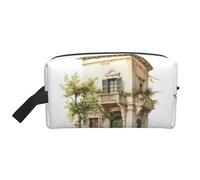 Borsa da toilette da viaggio con stampa di un edificio antico con ramo d'ulivo romano e stampa greca, trousse per trucchi, borsa per cosmetici, borsa da tolietry da appendere per donne e uomini