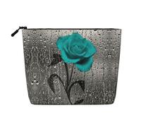 Borsa da toilette da viaggio con stampa floreale rosa grigio foglia di tè,Borsa da viaggio per trucco,Custodia portatile per trucco da donna, Nero , Taglia unica