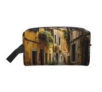 Borsa da toilette da viaggio con stampa italiana Old Street, spaziosa borsa cosmetica per donna borsa da toilette per uomo, bianco, Taglia unica