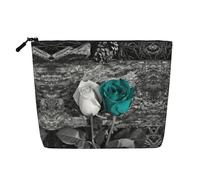 Borsa da toilette da viaggio con stampa rosa grigio foglia di tè,Borsa da viaggio per trucco,Custodia portatile per trucco da donna, Nero , Taglia unica