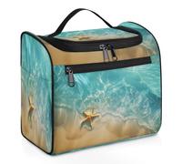 Borsa da toilette da viaggio con stella marina e spiaggia per donne, uomini, bambini, ragazze e ragazzi, 11,2 l, grande borsa per cosmetici da appendere borsa da bagno organizer per articoli da