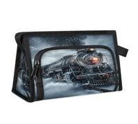 Borsa da toilette da viaggio con treno a vapore vintage invernale per donne, uomini, ragazze e ragazzi, borsa multifunzionale per il trucco, borsa per il lavaggio degli articoli da toeletta organizer
