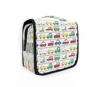 Borsa da toilette da viaggio da appendere, con auto dei cartoni animati, per donne, uomini e ragazze, graziosa auto, impermeabile, per trucchi e cosmetici, organizer per oggetti essenziali da viaggio,