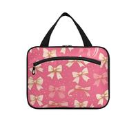 Borsa da toilette da viaggio da appendere con fiocco in oro rosa con gancio, accessori di design borse per trucco per accessori da viaggio essenziali per le donne vacanza estuches para maquillaje L