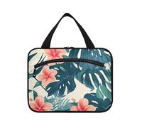 Borsa da toilette da viaggio da appendere con foglie verdi e fiori rossi in stile tropicale con gancio, borsa essenziale di design per il trucco per viaggiatore lavoro estuches para maquillaje L