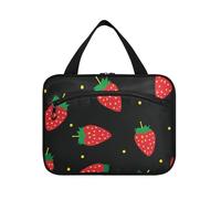 Borsa da toilette da viaggio da appendere minimalista alla fragola nera con gancio, borse carine di design con cerniera per uomo crociere porta cosmeticos Mujer para cartera L