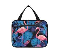Borsa da toilette da viaggio da donna con gancio, pieghevole, con fenicottero blu della foresta pluviale, borsa organizer per trucchi da viaggio essenziale per le donne che viaggiano maleta para