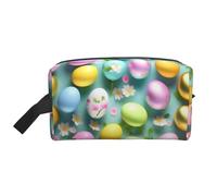 Borsa da toilette da viaggio da uomo, con stampa con scritta "Happy Easter Holiday", capiente borsa cosmetica da donna, bianco, Taglia unica