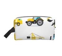 Borsa da toilette da viaggio da uomo, con stampa di camion e macchinari pesanti, capiente borsa cosmetica da donna, bianco, Taglia unica