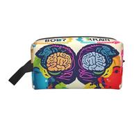 Borsa da toilette da viaggio da uomo con stampa di vantaggio del cervello sinistro e destro, borsa cosmetica spaziosa per donne, bianco, Taglia unica