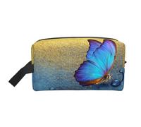 Borsa da toilette da viaggio Farfalla su gocce di rugiada Borsa da trucco da viaggio personalizzata Farfalla su gocce di rugiada Grande capacità con cerniera Borsa da toilette da viaggio portatile mul