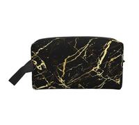 Borsa da toilette da viaggio in marmo nero e dorato Borsa da trucco da viaggio personalizzata in marmo nero e dorato Grande capacità con cerniera Borsa da toilette da viaggio portatile multistile, ide