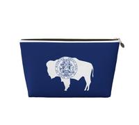 Borsa da toilette da viaggio in pelle color oro, grande, riutilizzabile, con stampa bandiera dello stato del Wyoming, portatile, organizer per cosmetici con cerniera, Oro, taglia unica