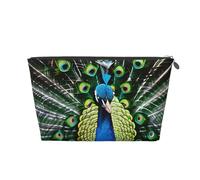 Borsa da toilette da viaggio in pelle con stampa di pavone fresco per donna borsa da viaggio per articoli da toeletta borsa cosmetica borsa per trucco, Argento, Taglia unica, Beauty case