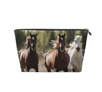 Borsa da toilette da viaggio in pelle con stampa di tre cavalli che corrono per le donne borsa da viaggio per articoli da toeletta borsa cosmetica borsa per il trucco, Argento, Taglia unica, Beauty